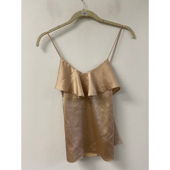 Harlyn Beige Silky Strappy Cami with Ruffle at the Neckline Sz M - Picture 1 of 3
